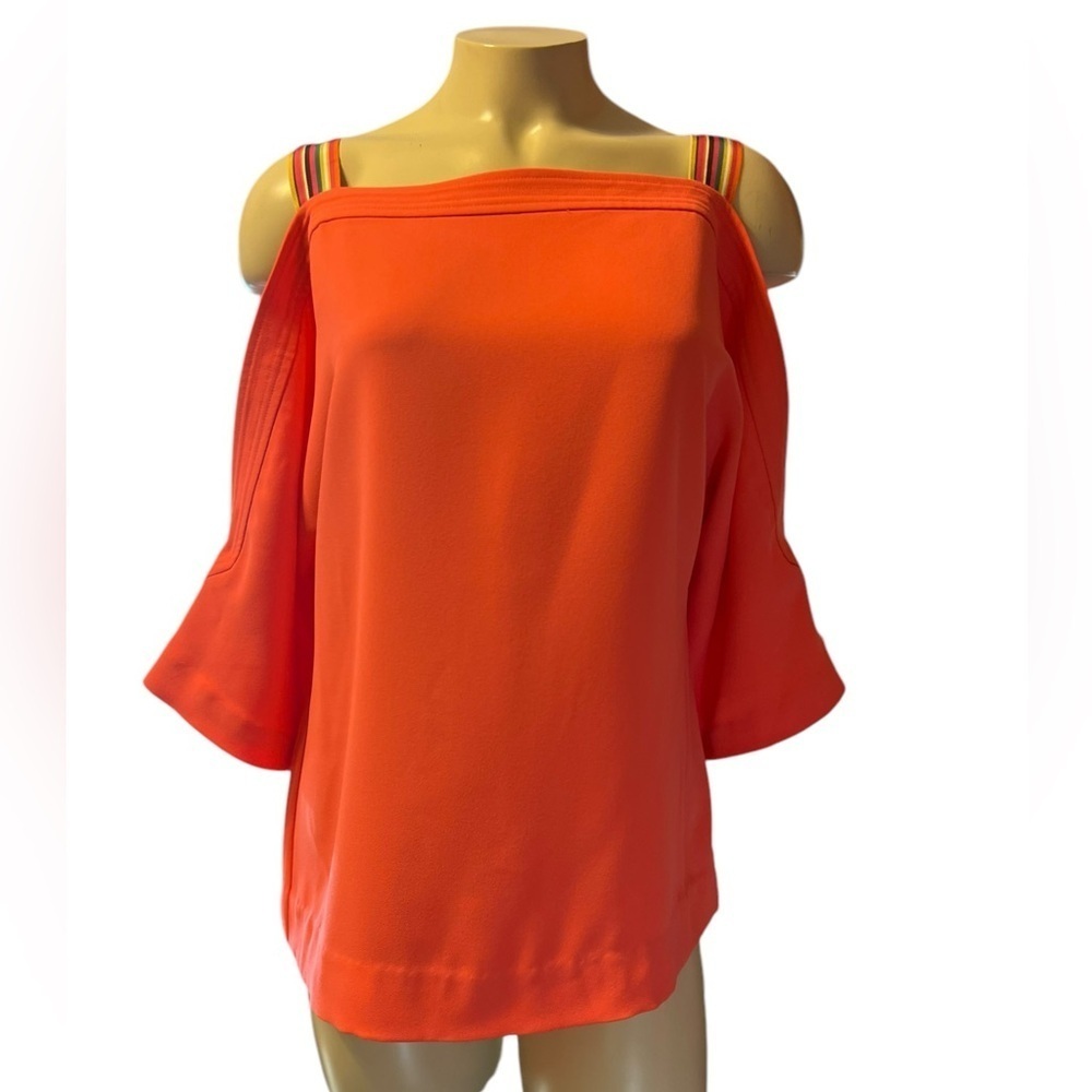 Trina Turk Cold Shoulder Blouse Size M Coral W Multicolor Strap. - Picture 2 of 9